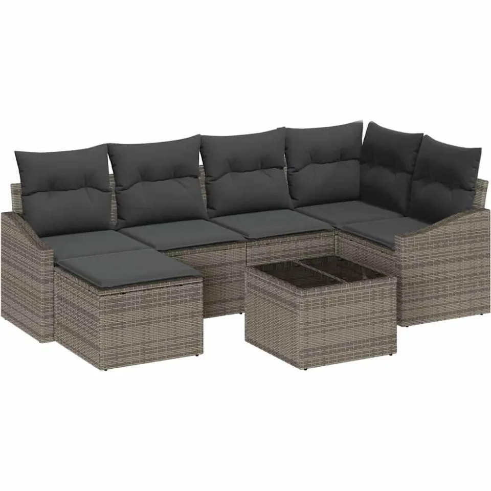 vidaXL Tuin Eetset 7 st Lichtgrijs Poly Rattan en Poedergecoat Staal
