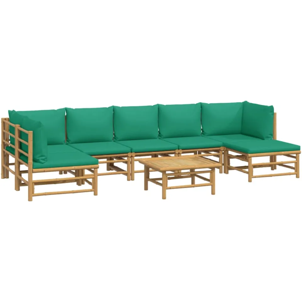 vidaXL 8-delige Loungeset met kussens bamboe groen Bruin