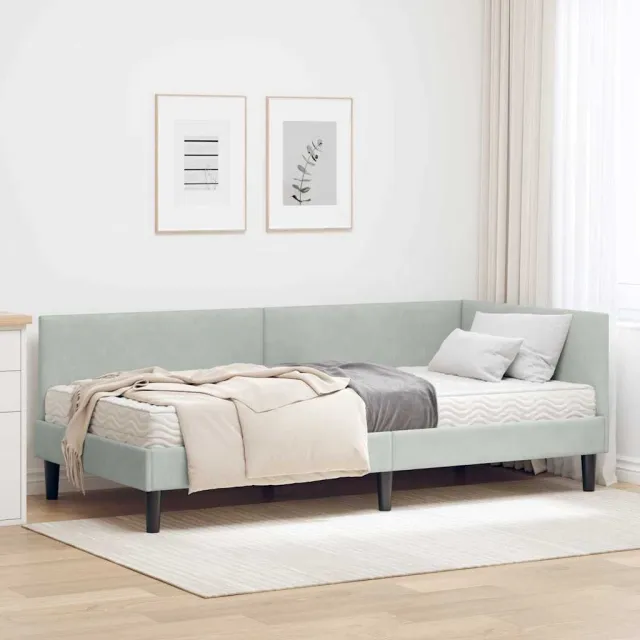 vidaXL Hoekbedframe met Matras 2 st Lichtgrijs 90 x 200 cm Fluweel