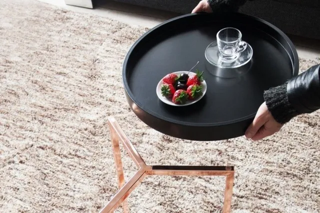 Invicta Interior Extravagante bijzettafel MODULAR 40cm mat zwart koper rond incl. dienblad - 36716 Zie omschrijving