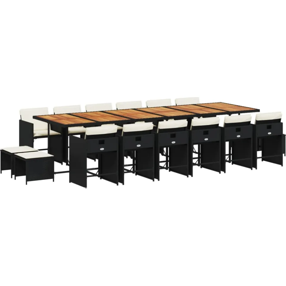 vidaXL 17-delige Tuinset met kussens poly rattan zwart, foto 3
