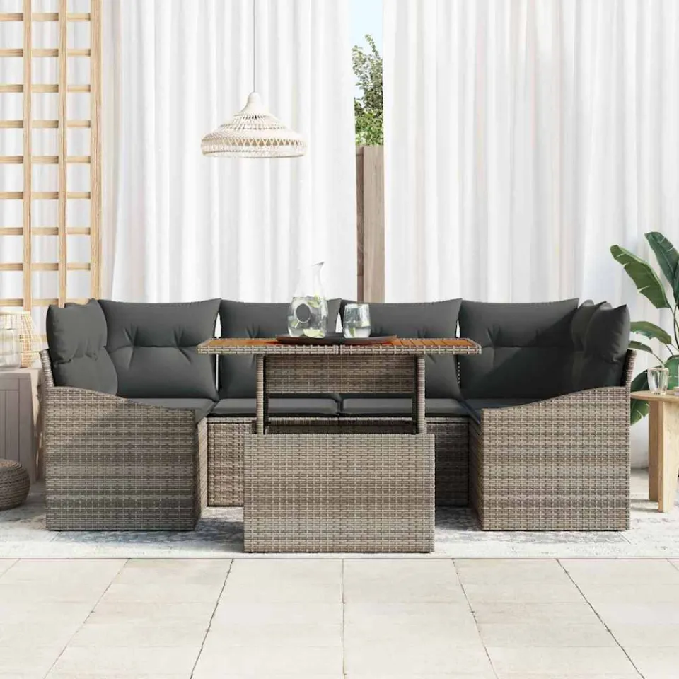 vidaXL Tuin Sofa Set 7 st Grijs Poly riet, foto 3