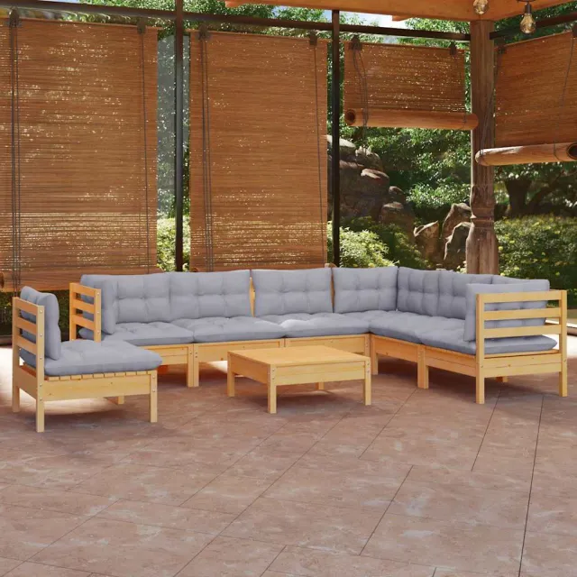 vidaXL 8-delige Loungeset met grijze kussens grenenhout grijs, foto 2