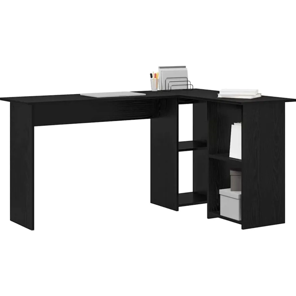 vidaXL Hoekbureau Zwart Eiken 142 x 102 x 73 cm Bewerkt hout