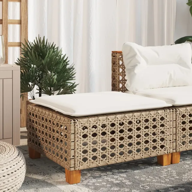 vidaXL Tuinkruk met kussen 63,5x56x32 cm poly rattan beige, foto 3