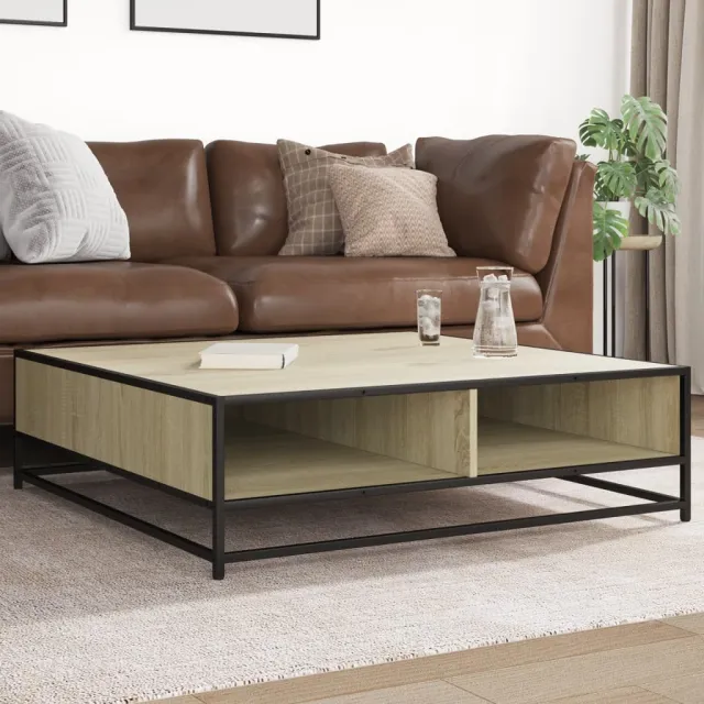 vidaXL Salontafel 100x100x30 cm bewerkt hout en metaal sonoma eiken, foto 2