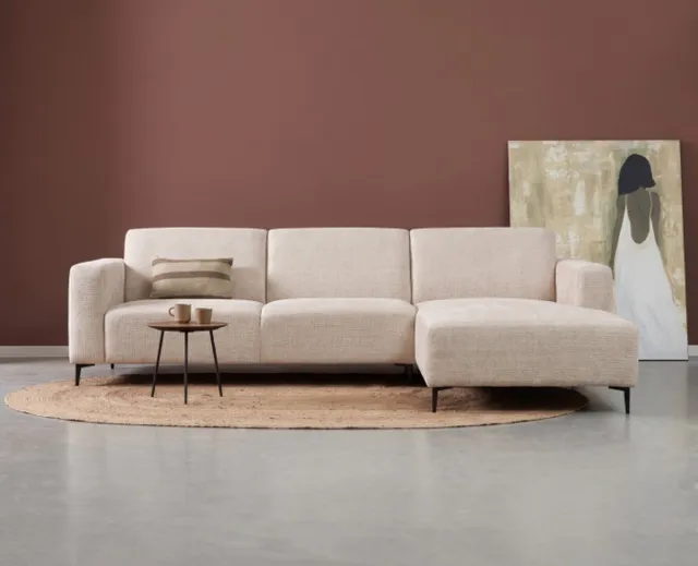 Meubelplaats Hoekbank Nolan met Chaise Longue Rechts – Cremona Stof - Natural - 275x150x84 cm