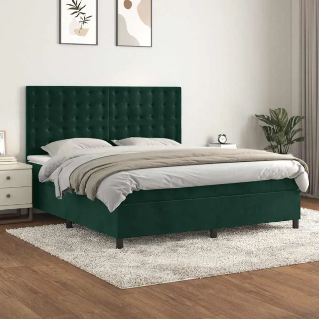 vidaXL Boxspring met matras fluweel donkergroen 180x200 cm groen