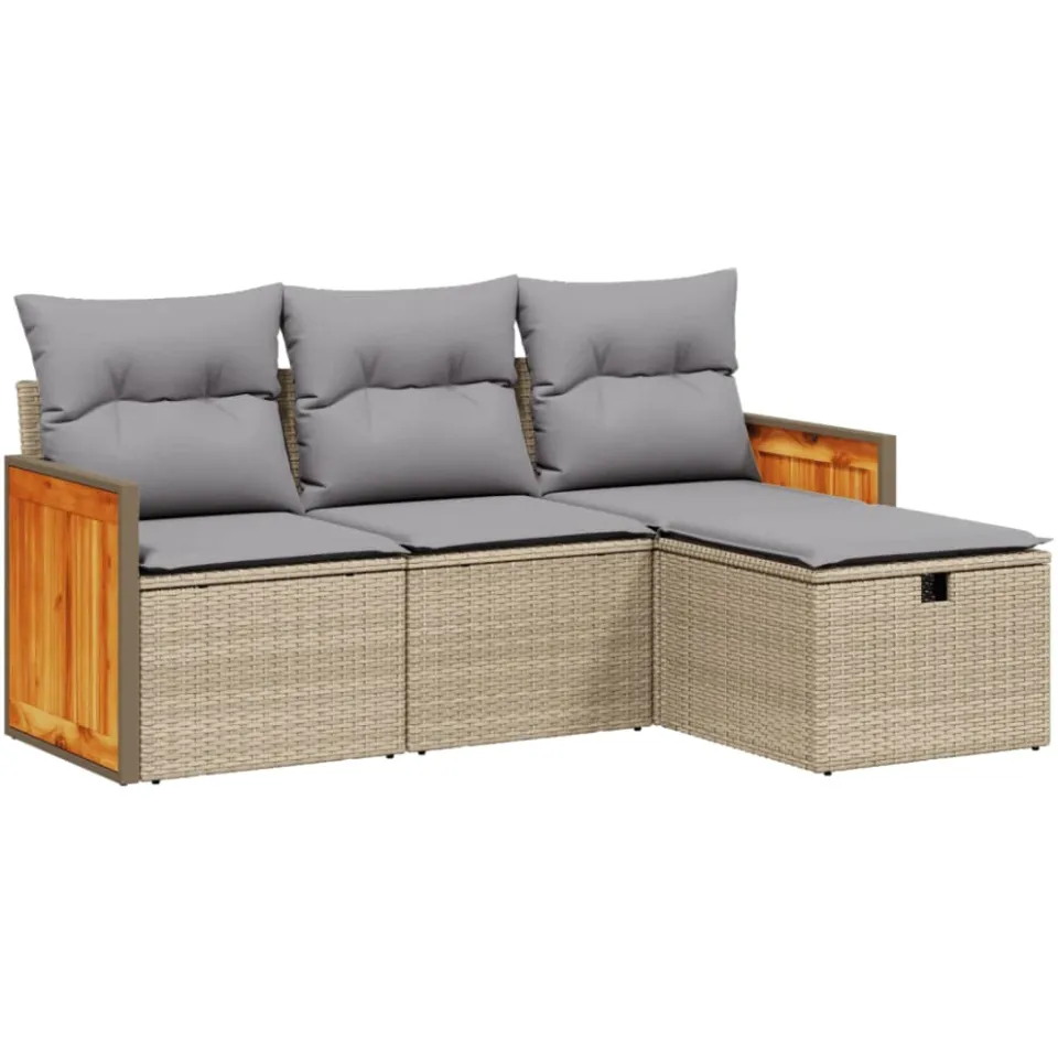 vidaXL 4-delige Loungeset met kussens poly rattan gemengd beige, foto 3