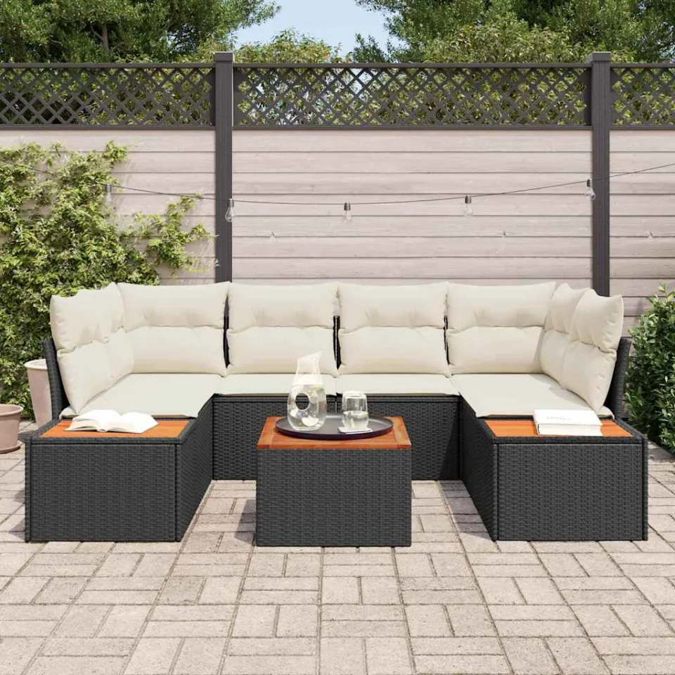 vidaXL Tuin Sofa Set 7 st Zwart Poly riet, foto 3