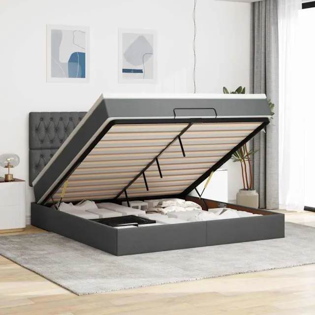 vidaXL Ottoman bed met matras en LED's 180x200cm stof donkergrijs