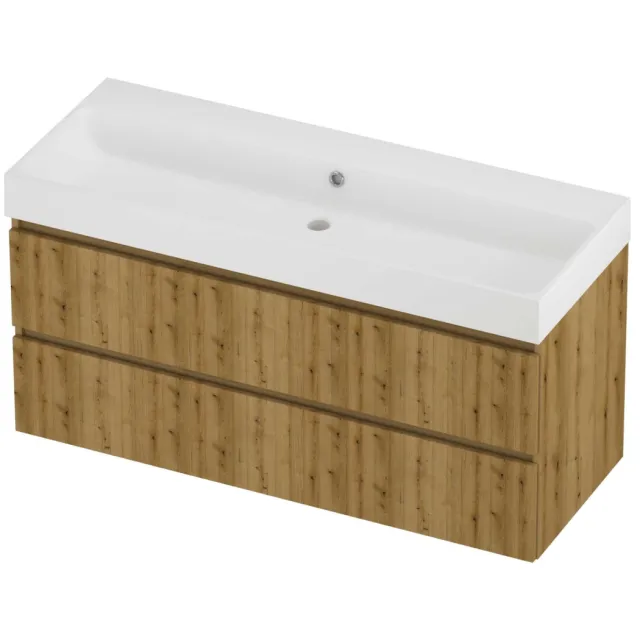 Proline Podium Badmeubelset Polystone Loft Zonder Kraangat 120x46x62 cm Mat White Urban Oak Eiken