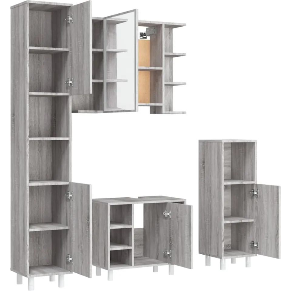 vidaXL 4-delige Badkamermeubelset bewerkt hout grijs sonoma eikenkleur, foto 4