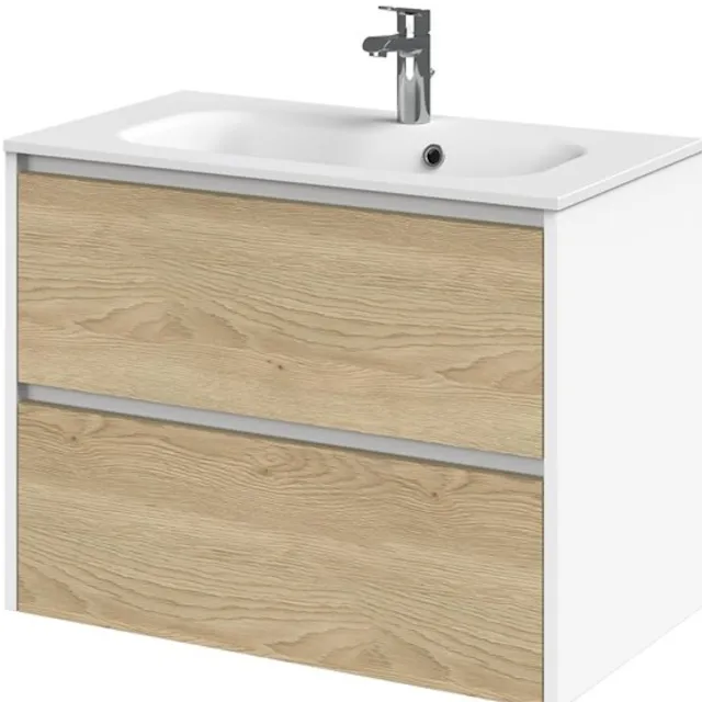 Tiger Reverse Meubelset 80 cm met 2 lades Naturel eik - Mat wit incl Oval wastafel Mat wit - 800311 Eiken