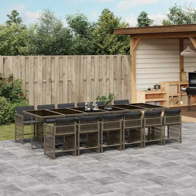 vidaXL 13-delige Tuinset met kussens poly rattan grijs