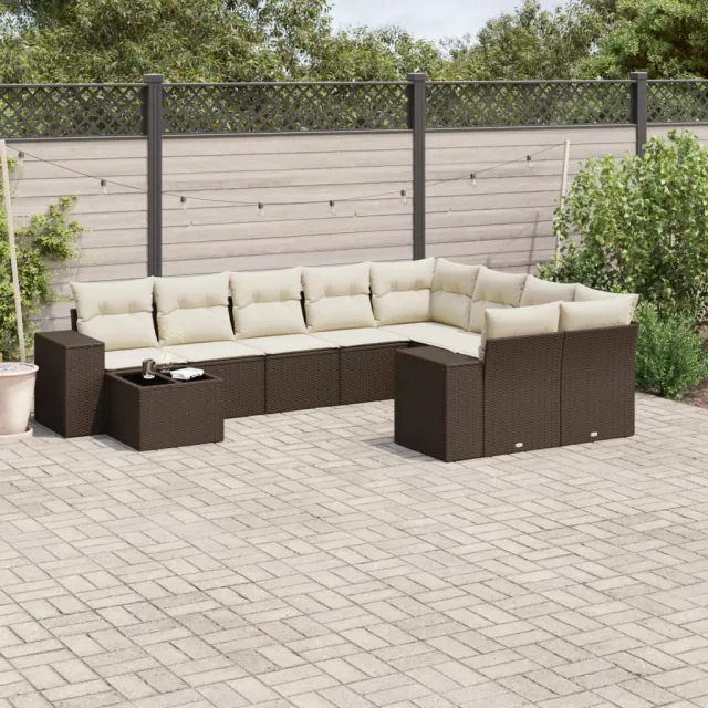 vidaXL 10-delige Loungeset met kussens poly rattan bruin, foto 2