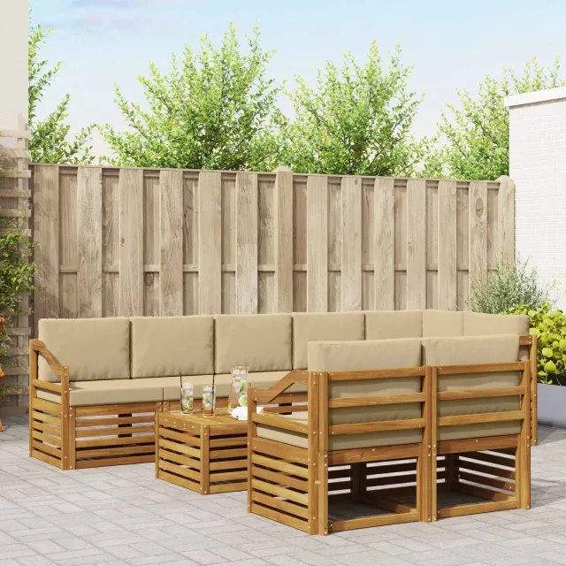 vidaXL Buiten bankenset 9 st 8-zits Natuurlijk en Beige