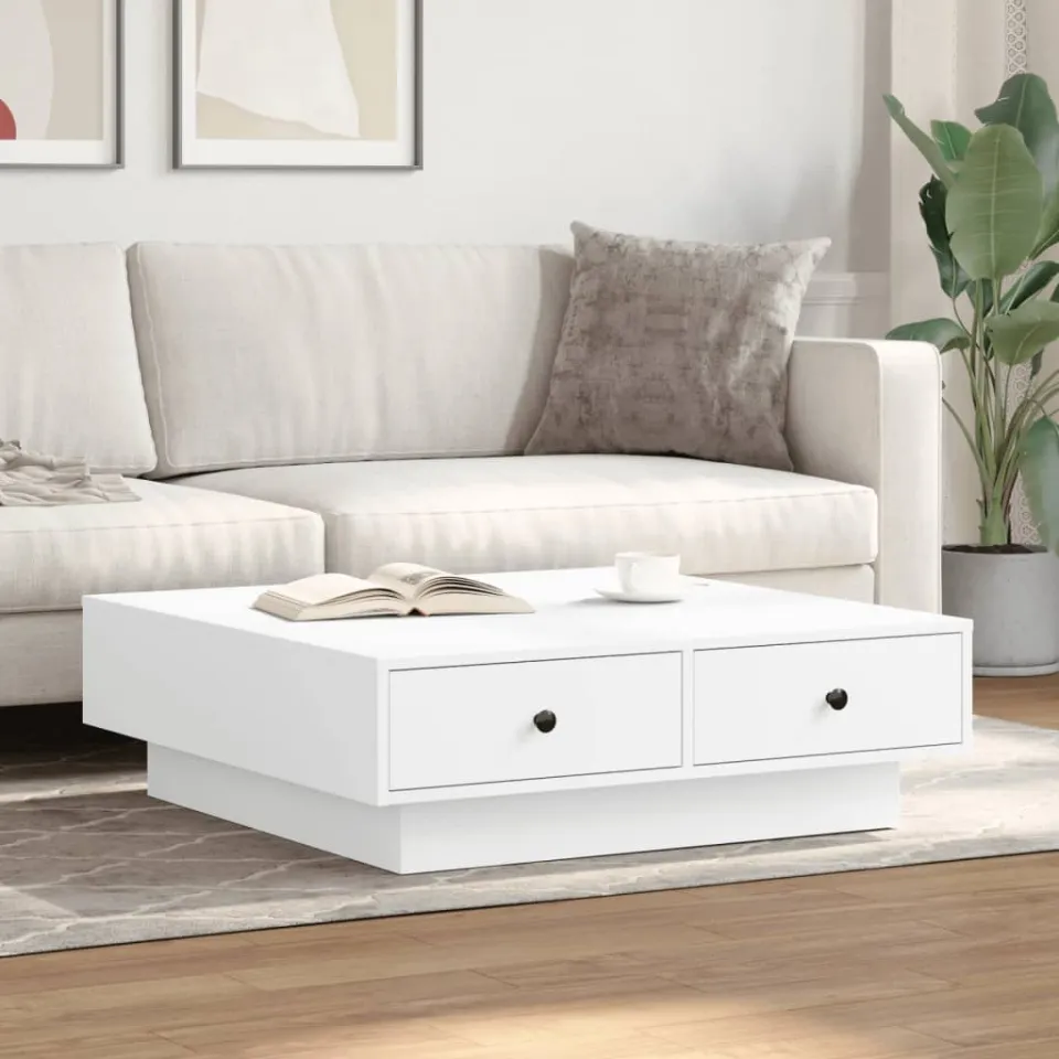 vidaXL Salontafel 90x90x28 cm spaanplaat wit, foto 2