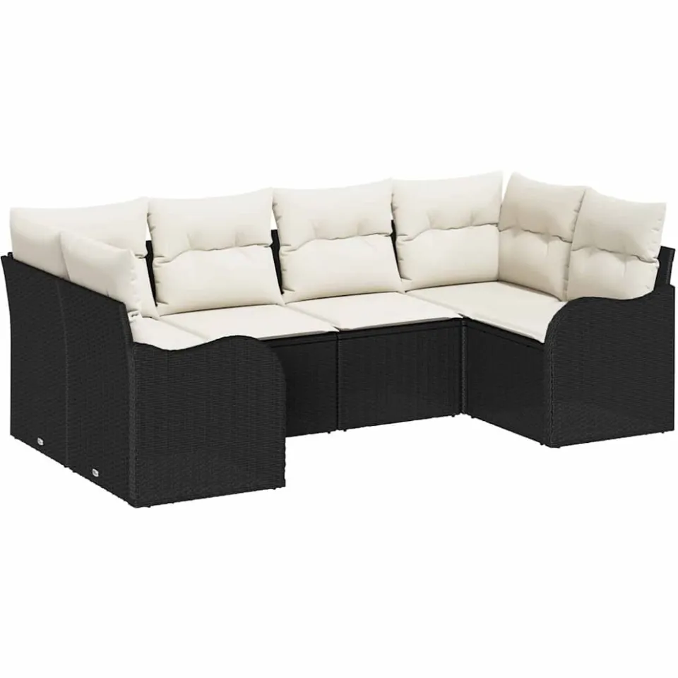 vidaXL Tuin Sofa Set 6 st Zwart en wit Poly riet, foto 4