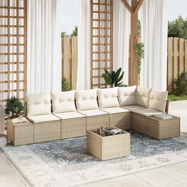 vidaXL Tuinbankenset met opslag Beige en Crème poly rattan
