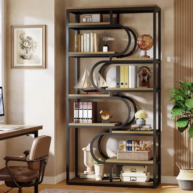 Tribesigns Boekenkast met 5-Laags - Boekenplank Industrieel - Open Opbergplanken voor Woonkamer, Slaapkamer, Thuiskantoor - 100x30x180cm - Bruin