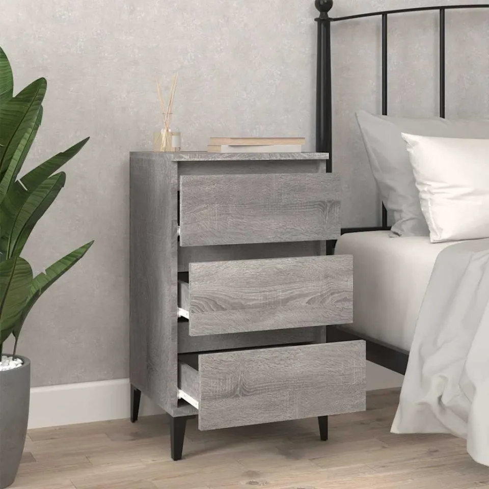 vidaXL Nachtkastje 40x35x70 cm bewerkt hout grijs sonoma eikenkleurig, foto 3
