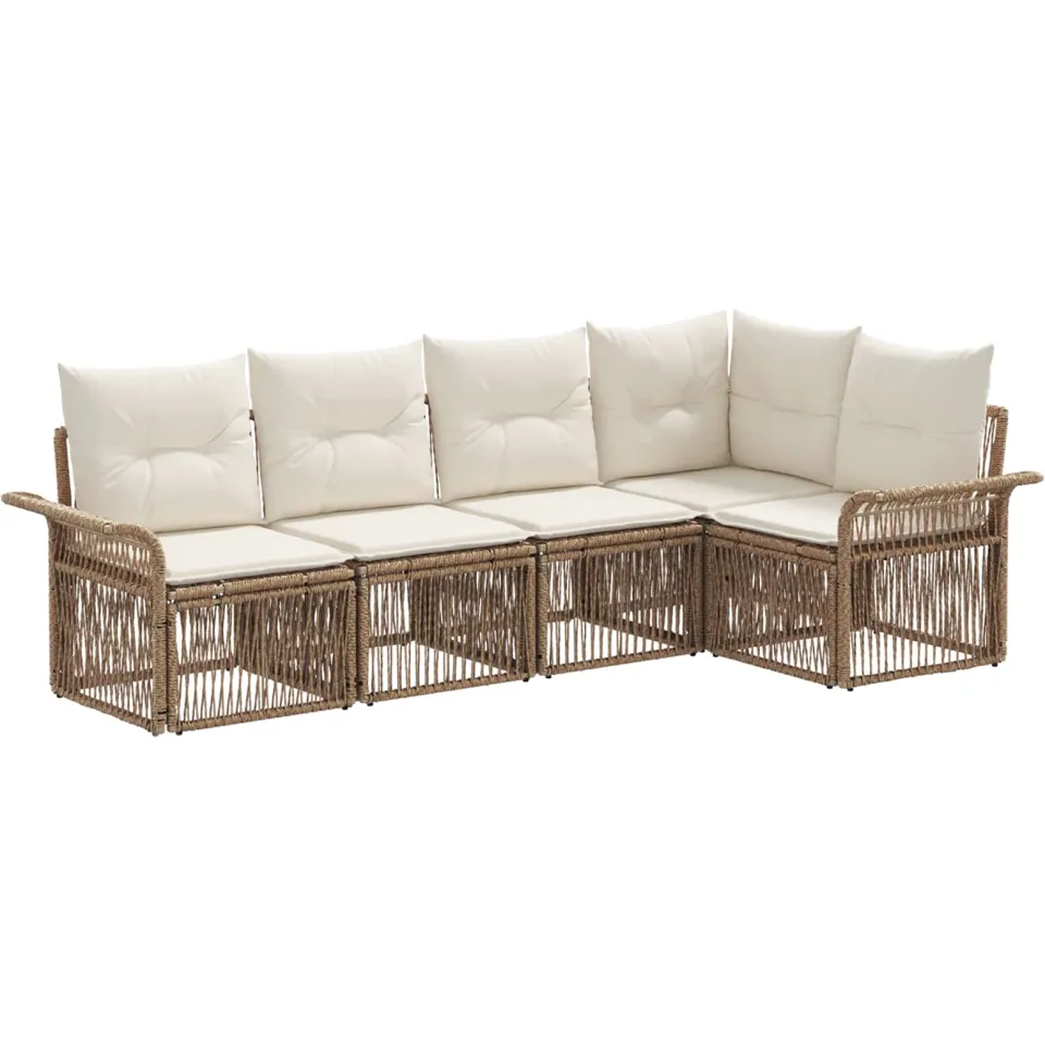 vidaXL Tuinbankenset 5 st 5-zits Beige poly rattan, foto 3