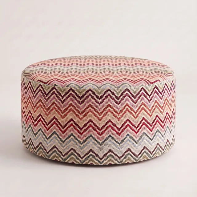 Mörgenn Poef Zigzag Oase - Ronde Poef en Voetenbank - Chevron Geweven - 80x80x30 cm Terracotta