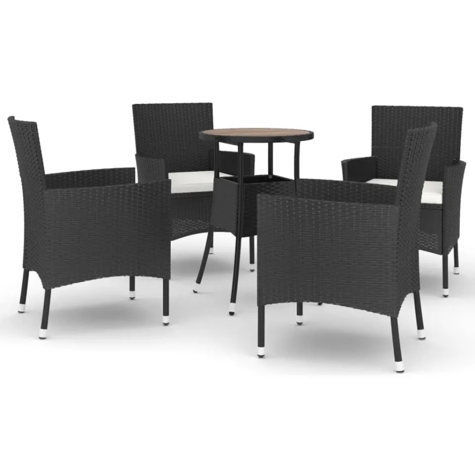 vidaXL 5-delige Bistroset met kussens poly rattan zwart, foto 3