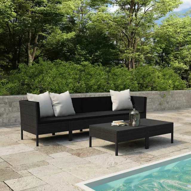 vidaXL 6-delige Loungeset met kussens poly rattan zwart, foto 2