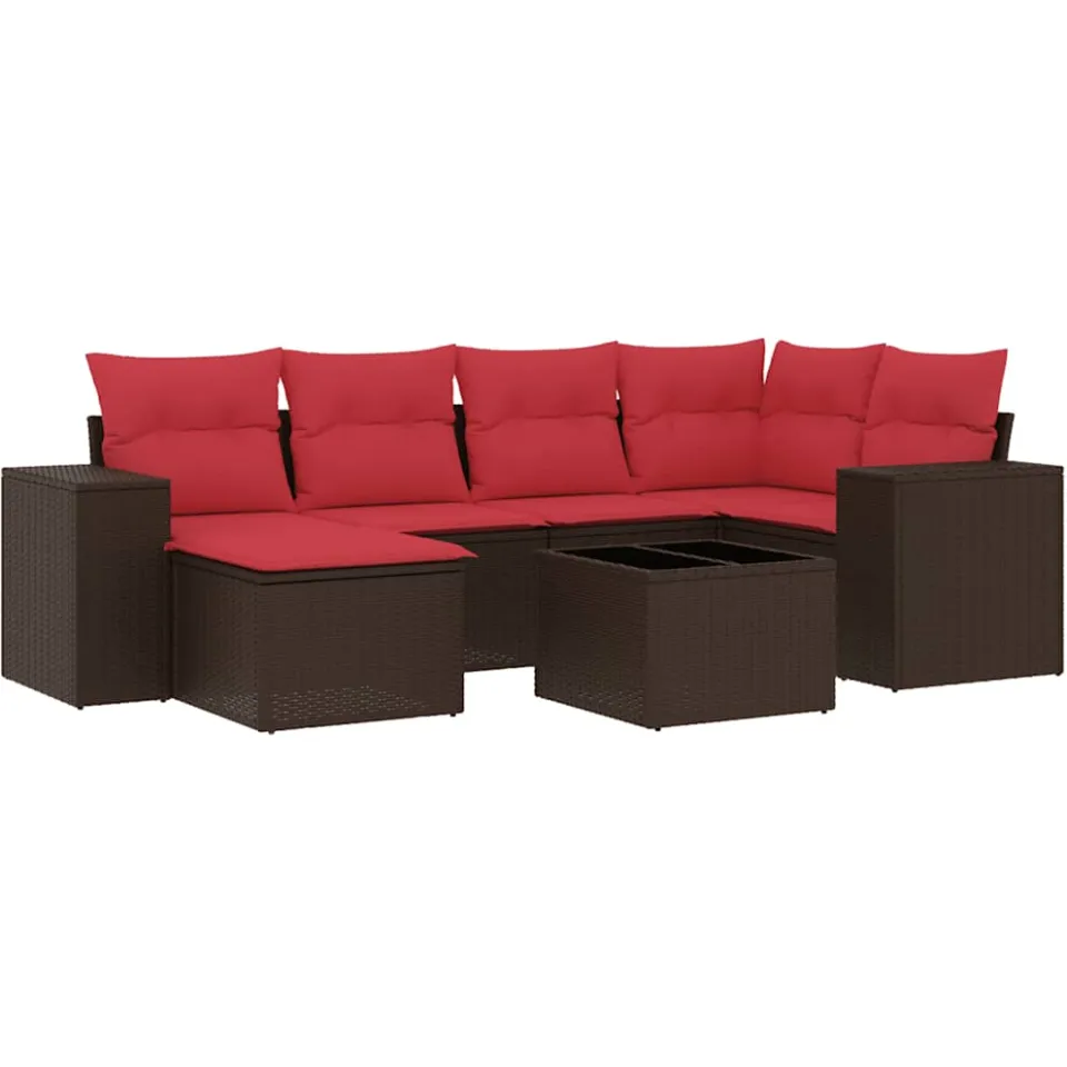 vidaXL 7-delige tuinbankset met kussens, bruin polyrotan, foto 3