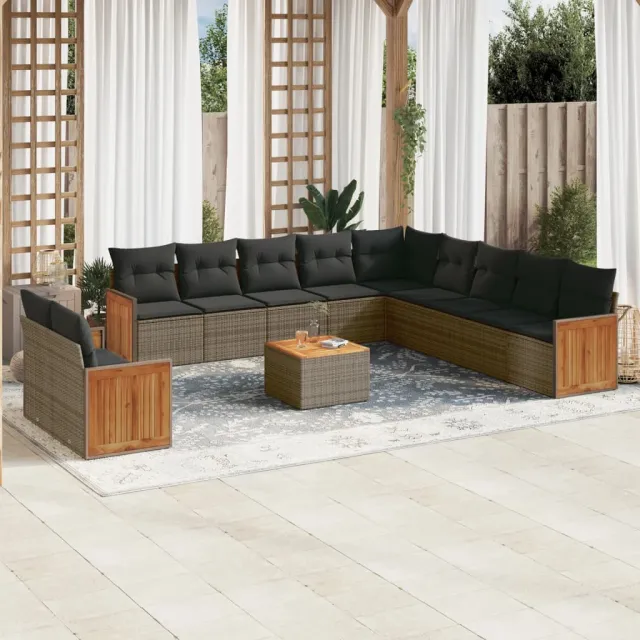 vidaXL 12-delige Loungeset met kussens poly rattan grijs, foto 2