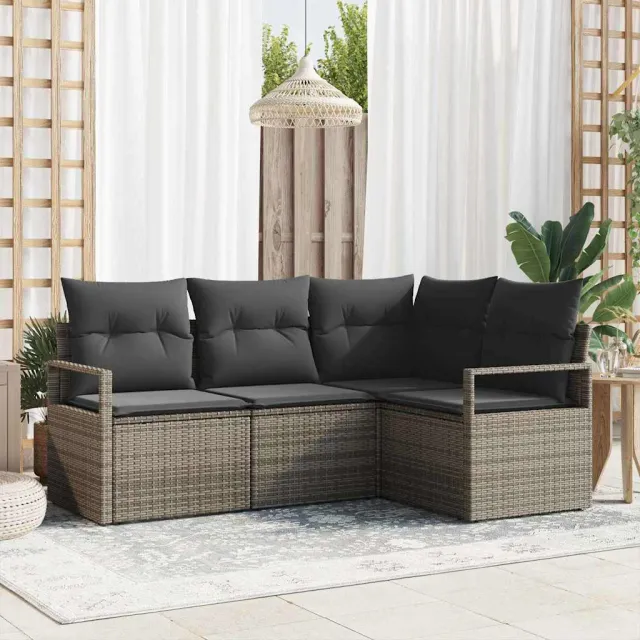 vidaXL Bankstel 4 st Grijs poly rattan, foto 2