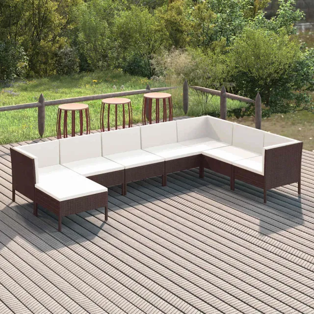 vidaXL 8-delige Loungeset met kussens poly rattan bruin, foto 2