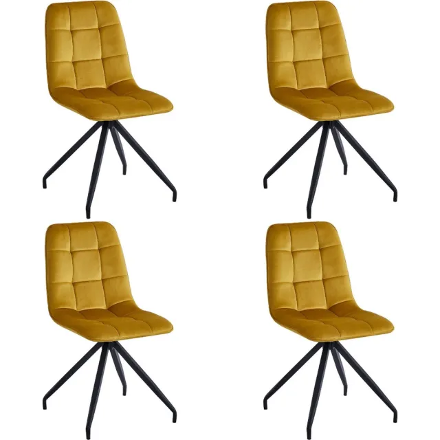 Colenis Farucci Eetkamerstoel - Set Van 4 - Okergeel - Velvet - Moderne Eetkamerstoel Met Spinpoot
