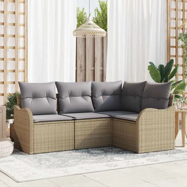 vidaXL Tuin Sofa Set 4 st Beige poly rattan, foto 2
