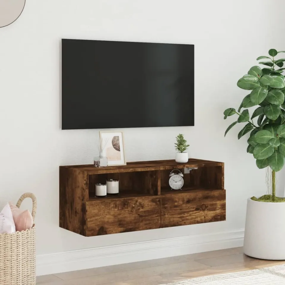 vidaXL Tv-wandmeubel 80x30x30 cm bewerkt hout gerookt eikenkleurig, foto 3