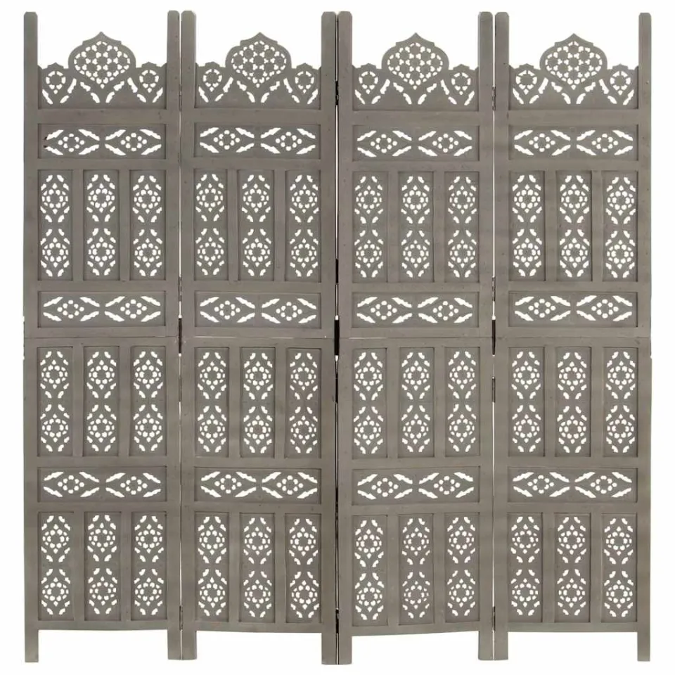 vidaXL Kamerscherm 4 panelen handgesneden 160x165 cm mangohout grijs, foto 3