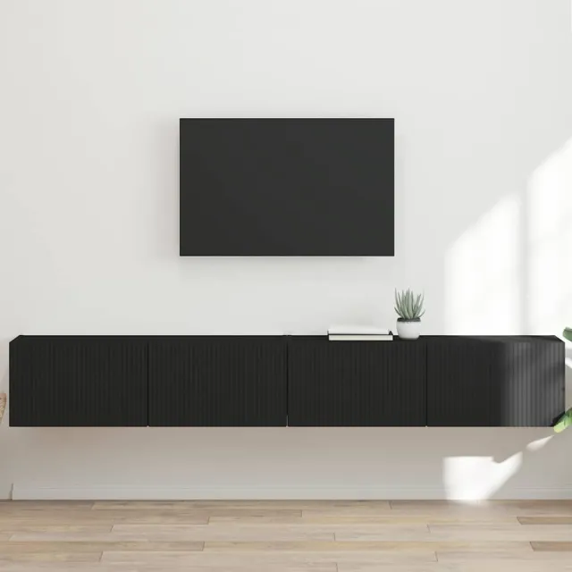 vidaXL TV Wandkast 2 st Zwart Bewerkt hout
