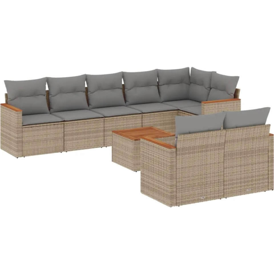 vidaXL 9-delige Loungeset met kussens poly rattan gemengd beige, foto 4