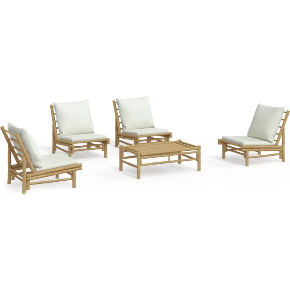vidaXL 5-delige Loungeset met kussens bamboe crèmewit Bruin