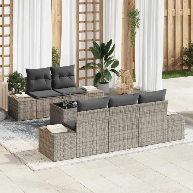 vidaXL Tuin Sofa Set 6 st Grijs poly rattan, foto 2