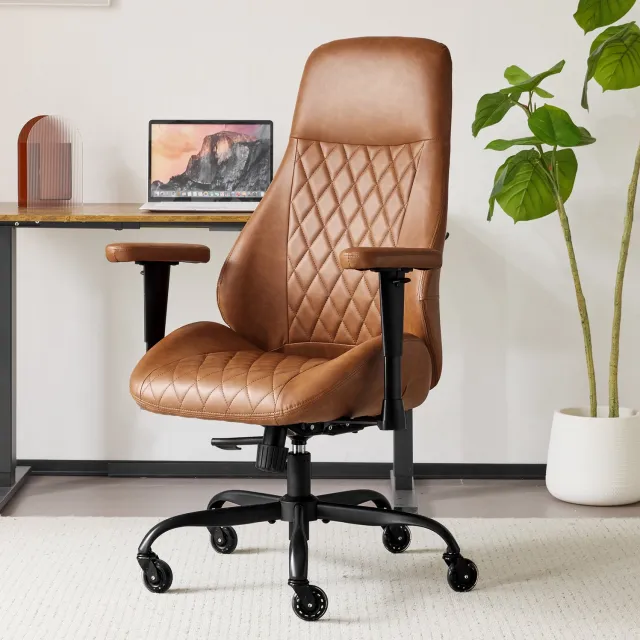 CHICFURN Bureaustoel - In hoogte verstelbaar - Hoge rugleuning - Bruin Brown