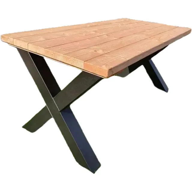 Het Houten Huis Tuintafel met stalen X poot- Douglas hout- volledig gemonteerd- 90x200
