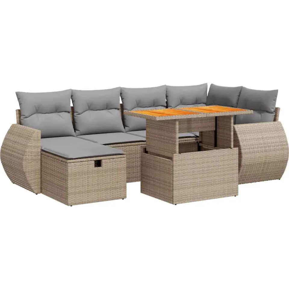 vidaXL 8-delige Loungeset met kussens poly rattan acacia beige, foto 3