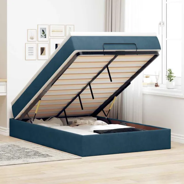 vidaXL Bed poef met matras 120x190 cm fluweel donkerblauw blauw