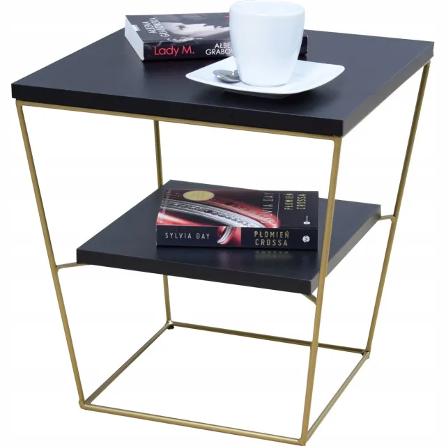 FutuStal Stalen Bijzettafel - Zwart en Goud - Vierkant - Inclusief Plank Goud;Zwart