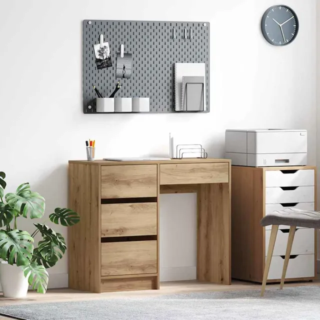 vidaXL Bureau Artisan Eiken 90 x 37,5 x 75 cm Bewerkt hout, foto 2