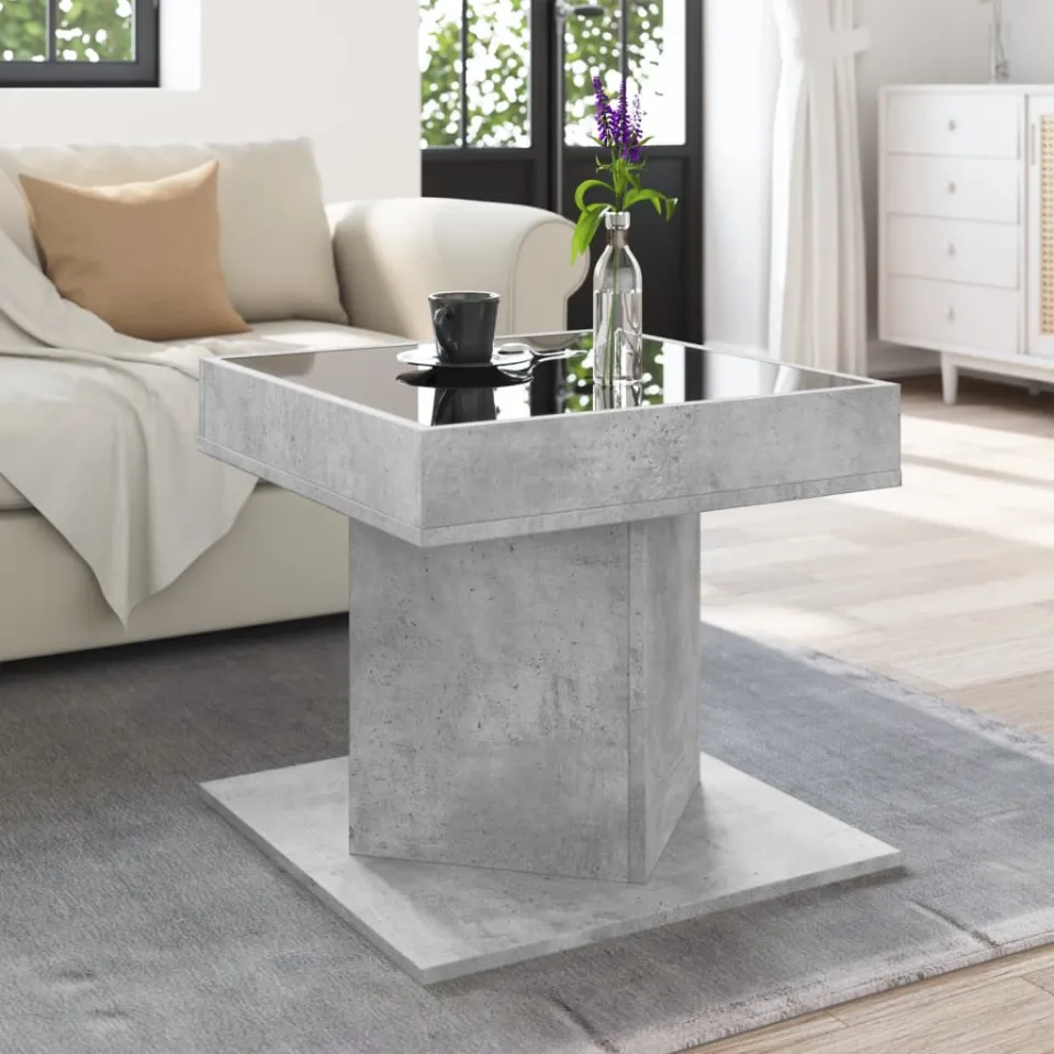 vidaXL Salontafel met LED 50x50x45 cm bewerkt hout betongrijs grijs, foto 3