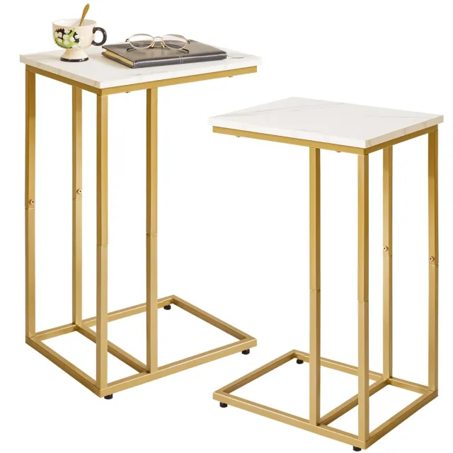 Unyqoos ® Stijlvolle en Functionele Bijzettafels voor Woonkamer en Slaapkamer met Gouden Metalen Frame, Set van 2